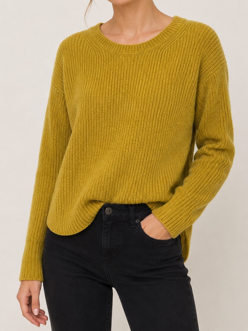 Express Mustard Yellow Knit Sweater Crew Neck Long Sleeve Small
